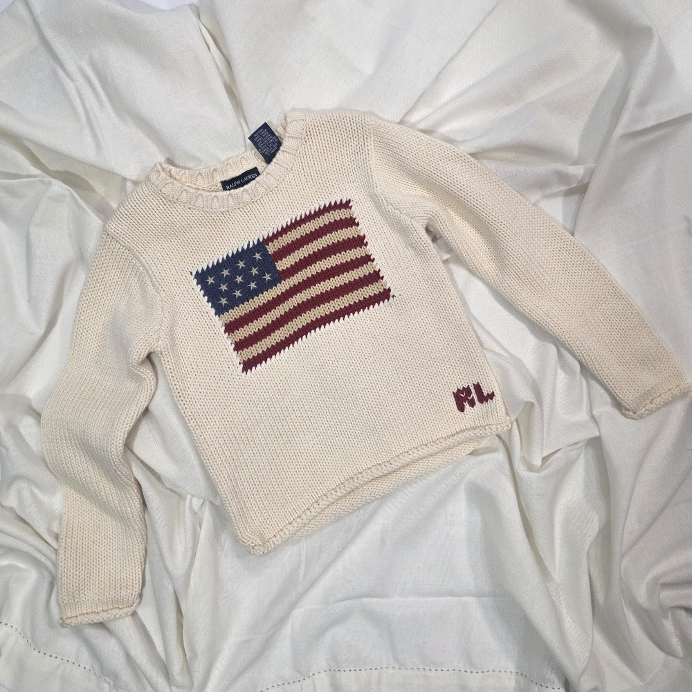 Vintage Ralph Lauren American Flag Cotton Sweater Made in Japan Unisex 4/5 - Picture 2 of 13